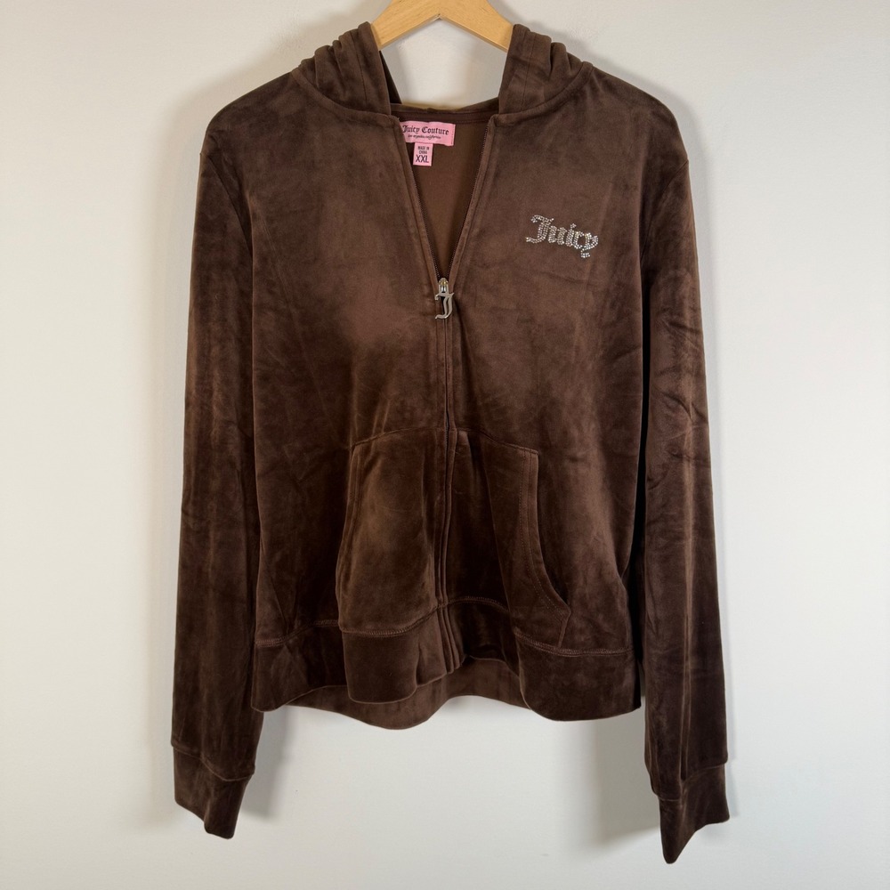 Juicy Couture Velour Full Zip Hoodie Jacket XXL Rhinestone Hooded Sweatshirt